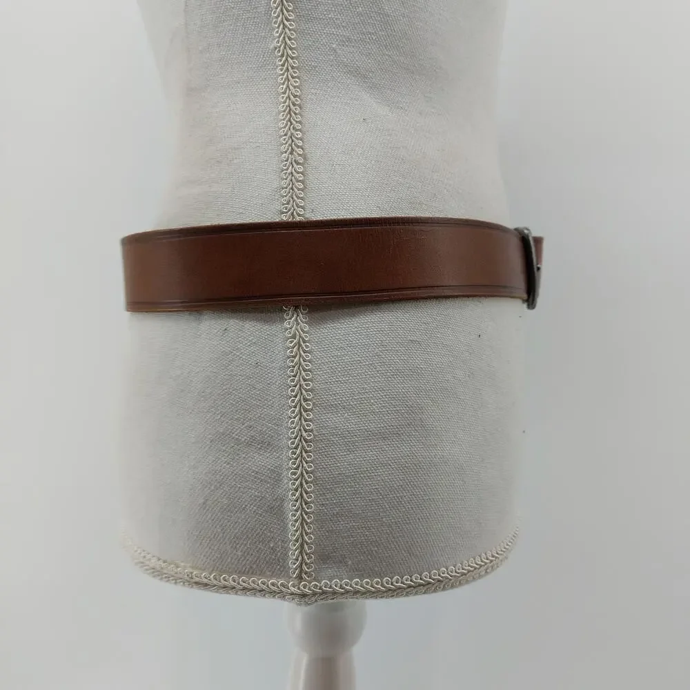 Wrangler Mens Brown Leather Belt Sz 34 Silver 1 Prong Buckle